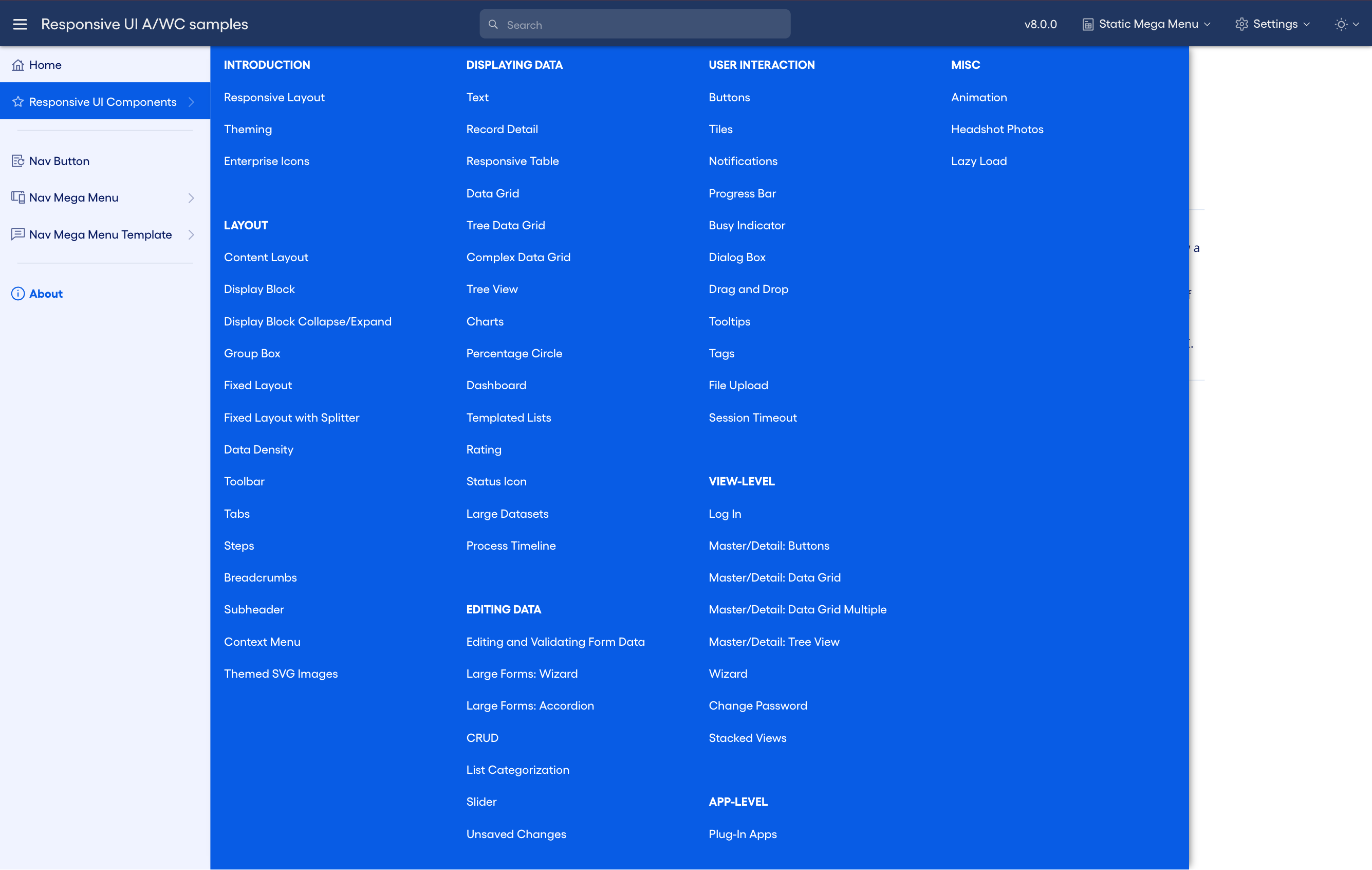 Simple mega menu with grouped items
