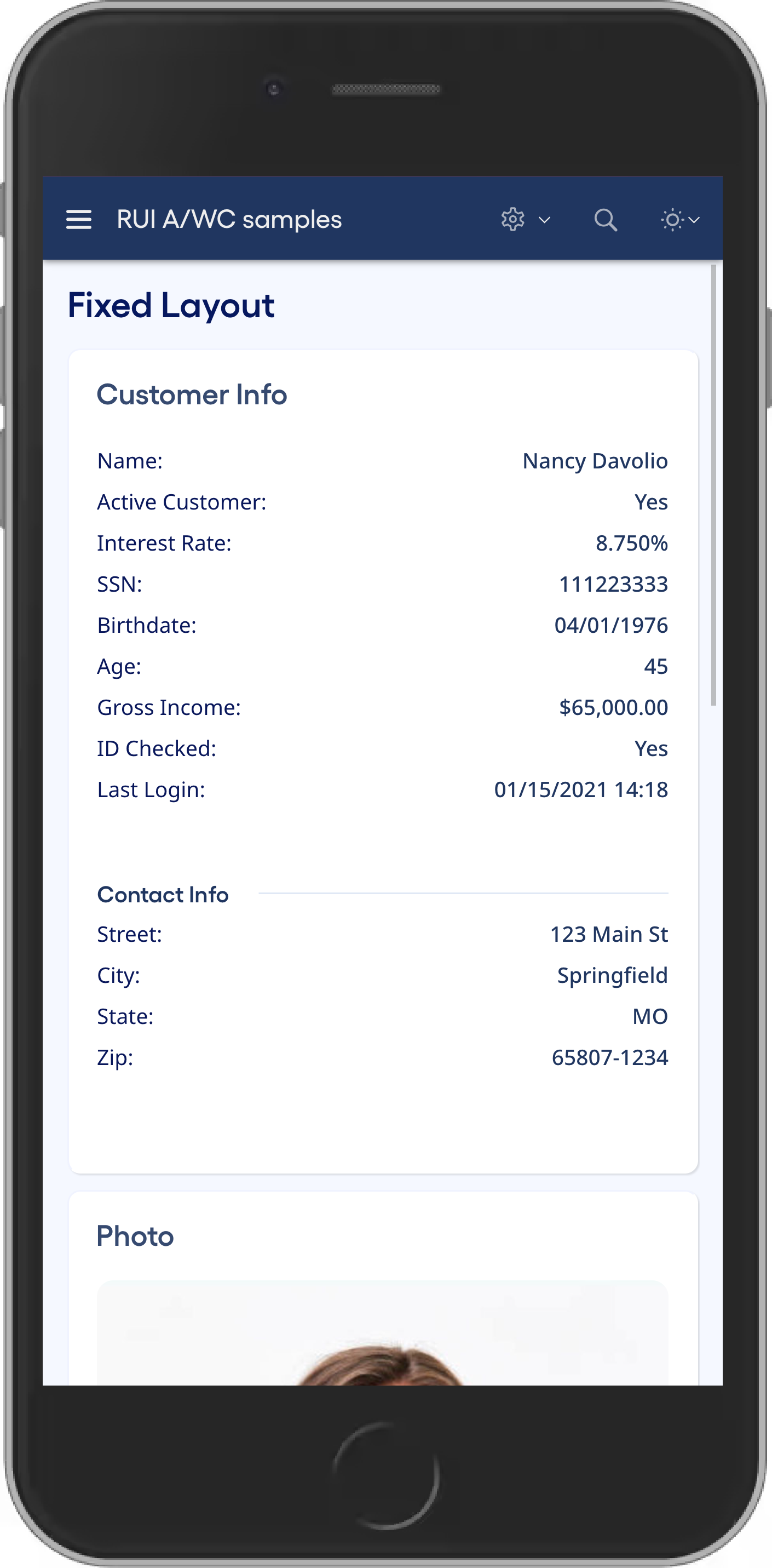 At smaller screen widths, this same view displays the display blocks in a vertical layout, with one scrollbar for the entire page