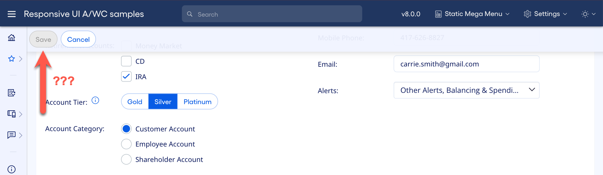 Large Form with non-visible validation error