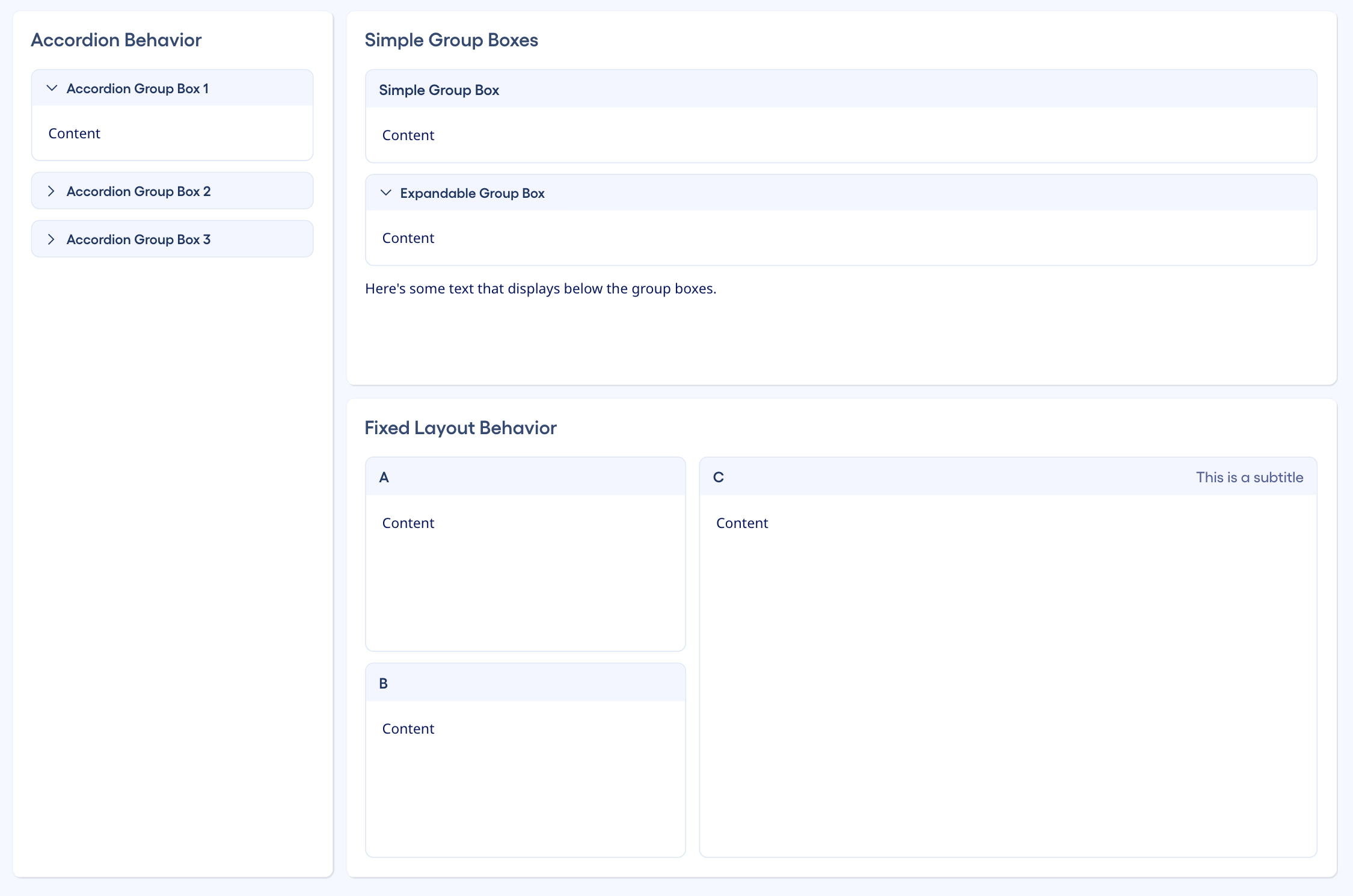 Fixed layout for display blocks and group boxes