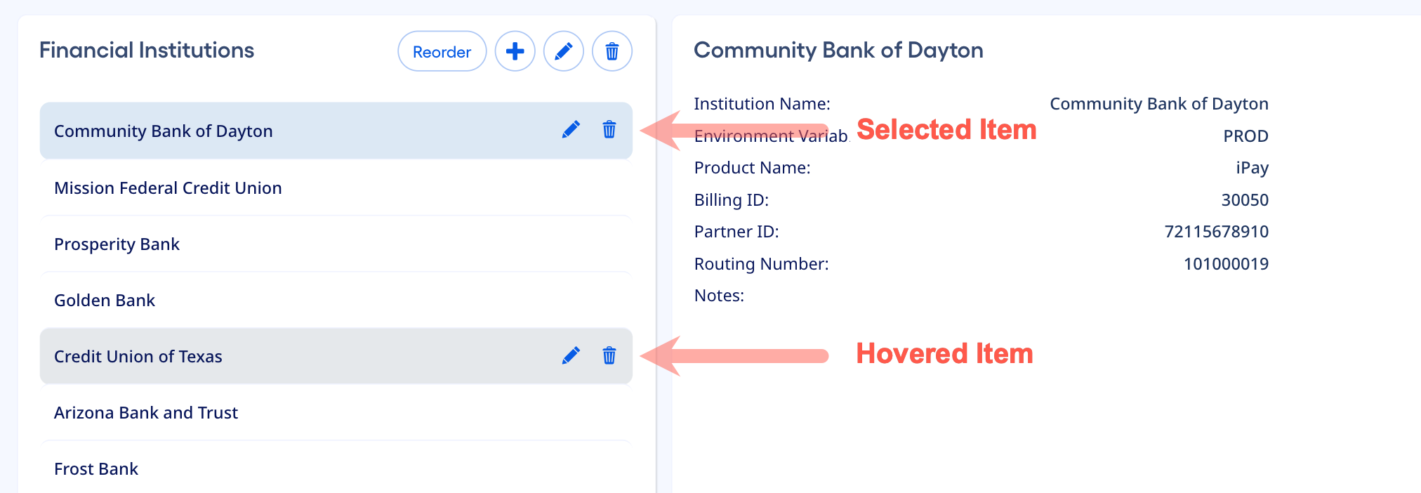 Shortcut buttons display for selected and hovered items
