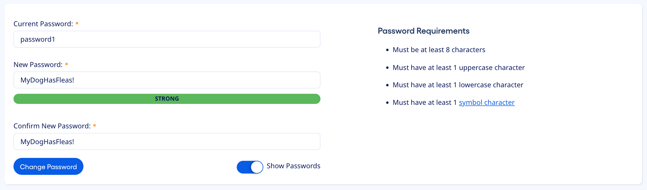 Change password example
