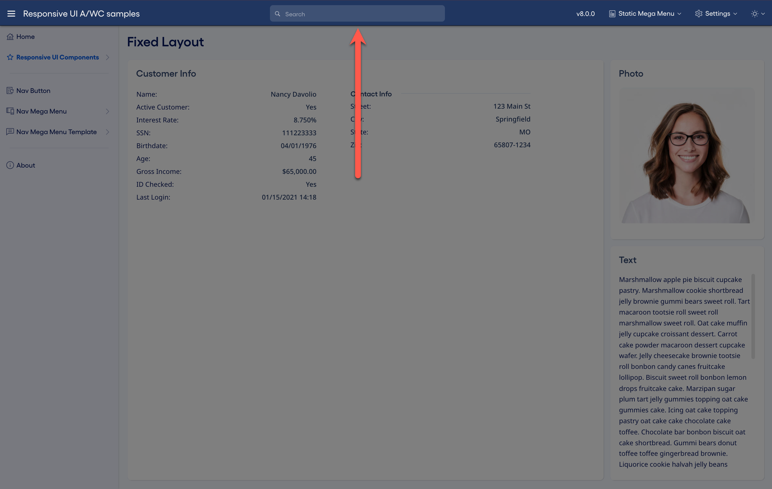 Application layout header