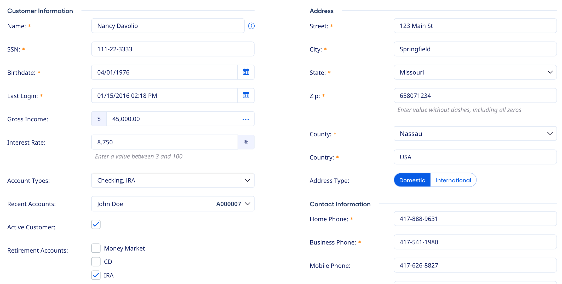 Form editing example