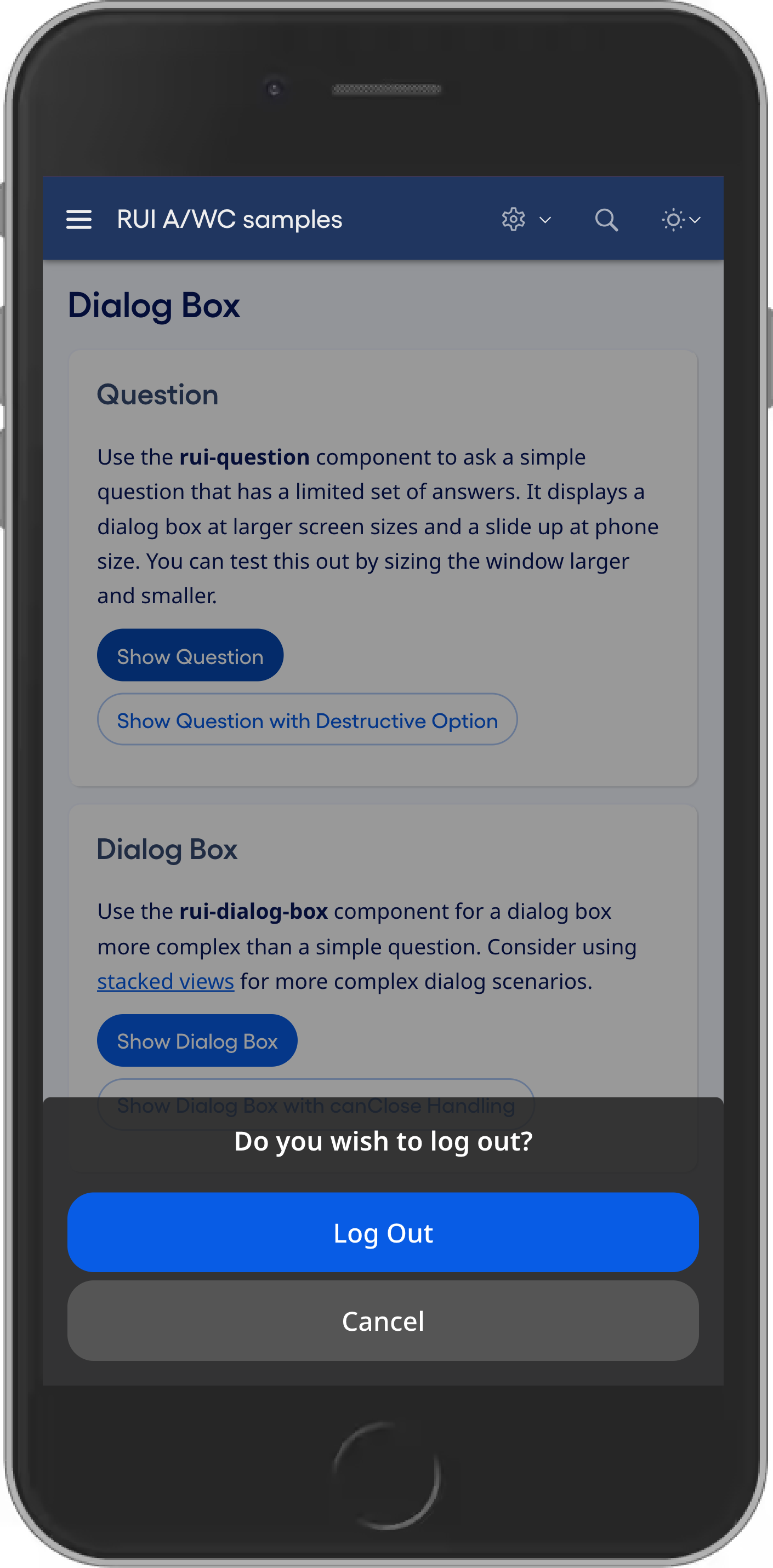 Question shown as a slide-up on mobile