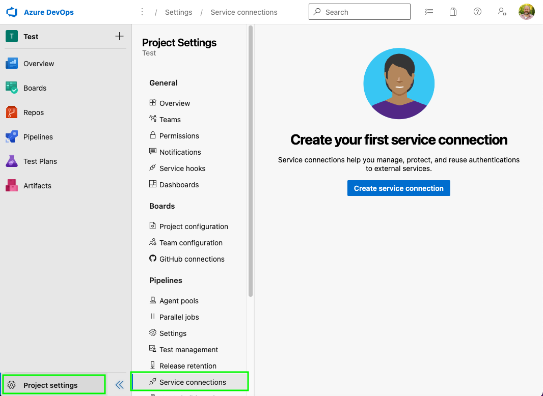 Create a new Service Connection