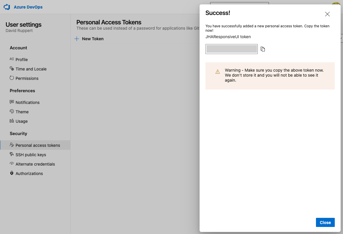Personal Access Token Created