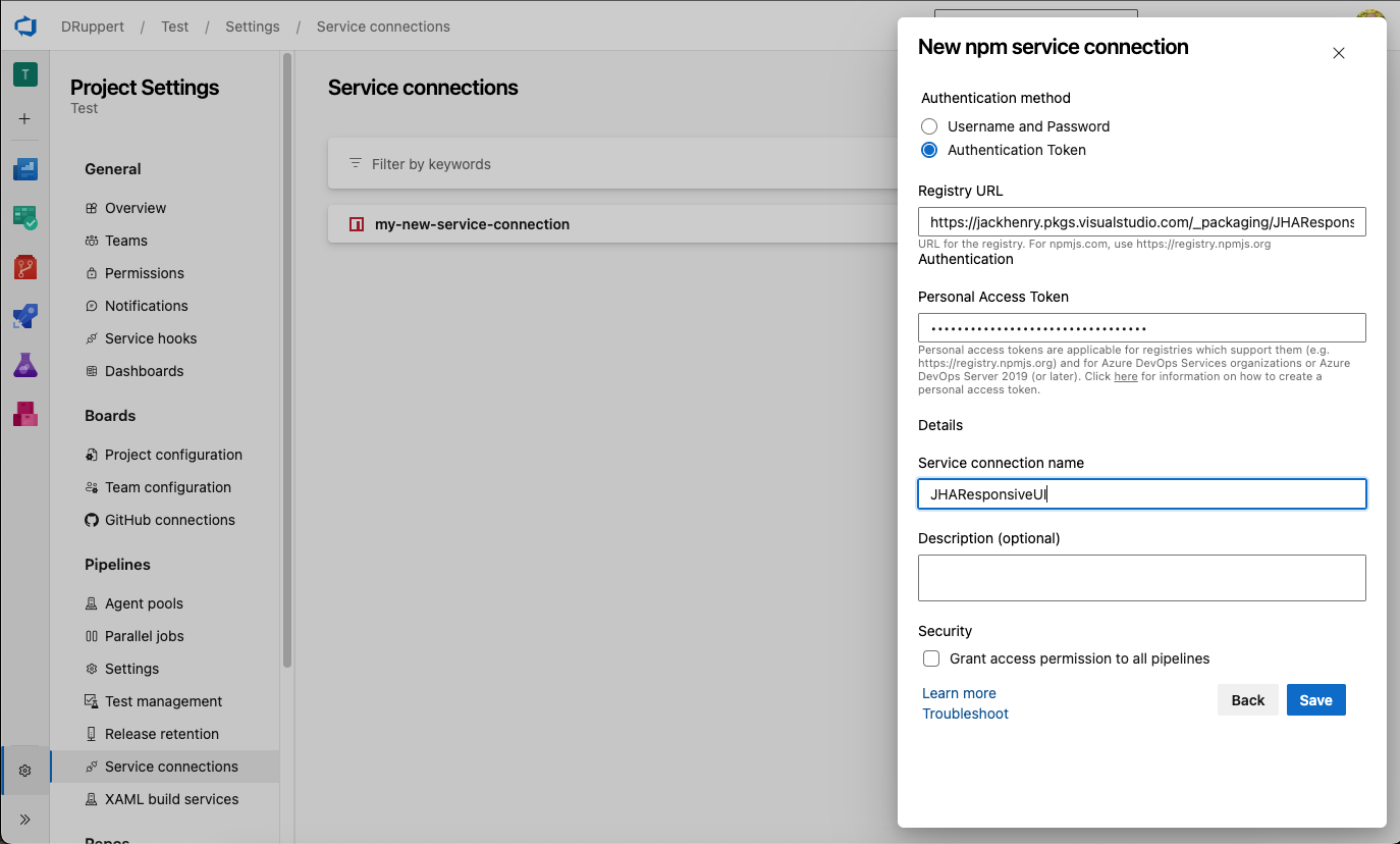 Set up a new Service Connection